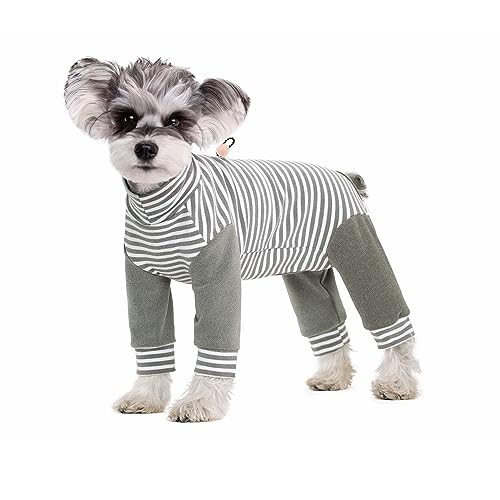 Small Dog Recovery Suit, Stripe Anti-Shedding Dog Pajamas Pjs, After Surgery Dog Jumpsuit, Dog Sweater Coat for Puppy Small Dog_M(Gray)