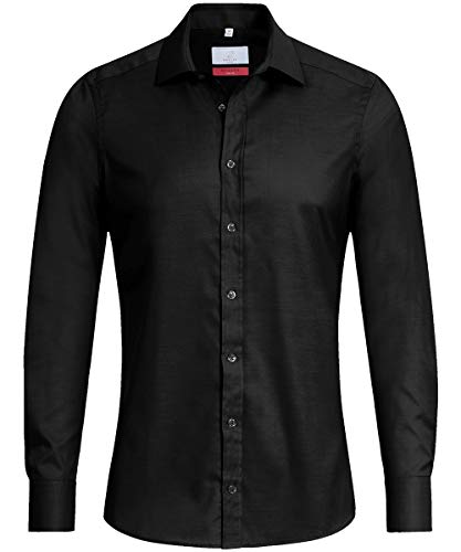 GREIFF Modern with 37.5 Herren Hemd Langarm Kent Slim Schwarz 43/44