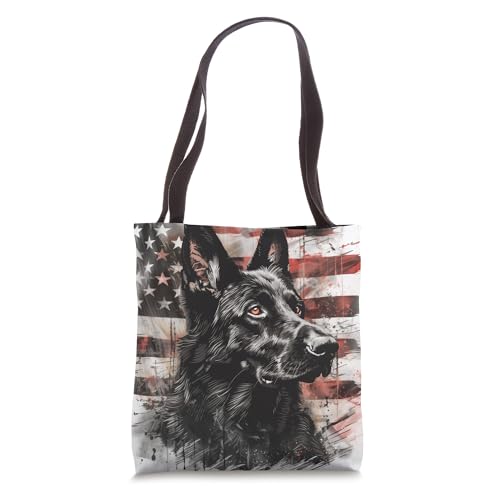 Bolsa tote vintage con perro pastor alemán y bandera americana miniatura 1