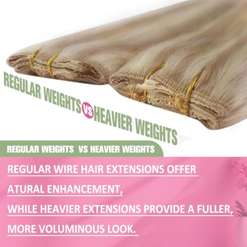 Image of YoungSee 125g Wire Hair Extensions Real Human Hair, Dirty Blonde Highlights Bleach Blonde Wire Human Hair Extensions, Invisible Hair Extension for Natural Look, 16 Inch Thick Hair Add Volume
