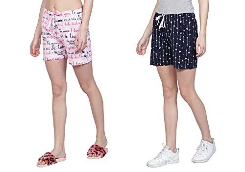 Image of Club A9 Women's Regular Fit Cotton Printed Shorts (Multicolor,2XL) (Pack of 2) (WSCOM2 213 XXL)