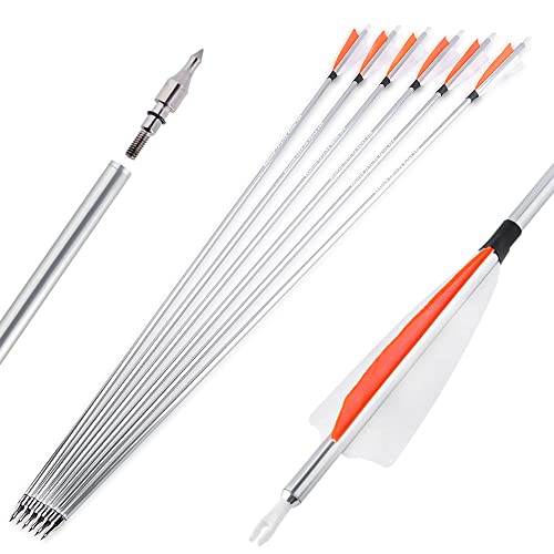 SHARROW Archery Aluminum Arrows 30 inch Hunting Target Arrows Spine 500 Aluminum Fiber Shafts Fletching Turkey Feathers for Recurve Compound Bow (6pcs, Orange)