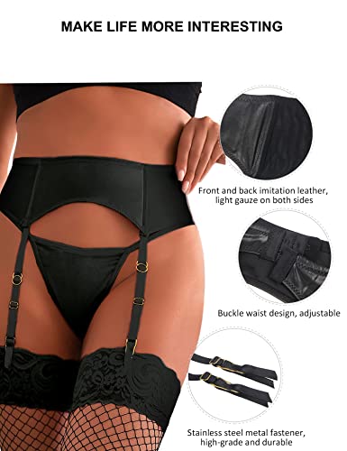 Women Plus Size Garter Belt Black Lace Mesh Suspender Belt Set 4 Vintage Metal Clips Garter Belts For Stockings #TOP3