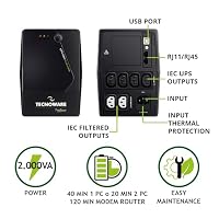 Tecnoware Power Systems UPS 2000VA für PC/Modem, NICHT für Gaming/Konsole, ERA PLUS USV, 6 IEC, Software, Schutz Stromausfall & Spannungsschwankungen, ideal für PC, Modem, Überwachung, Kasse, NAS, POS – Ansicht 2