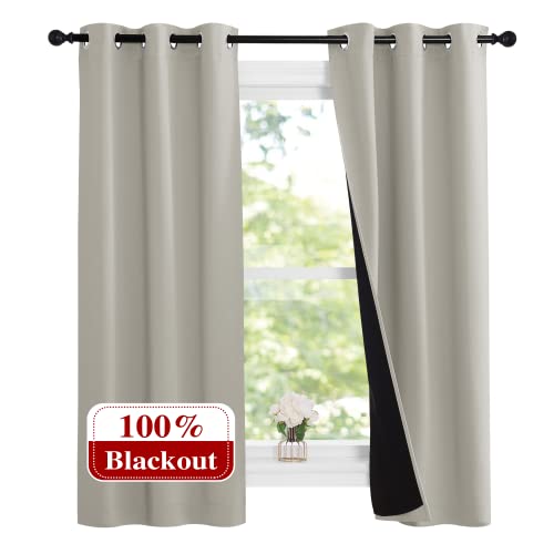 Image of NICETOWN Natural 100% Blackout Lined Curtains, 2 Thick Layers Narrow Wide Window Treatment Panels Thermal Insulated Drapes for Kitchen Small Window (1 Pair, 37 inch Width x 63 inch Length Each Panel)