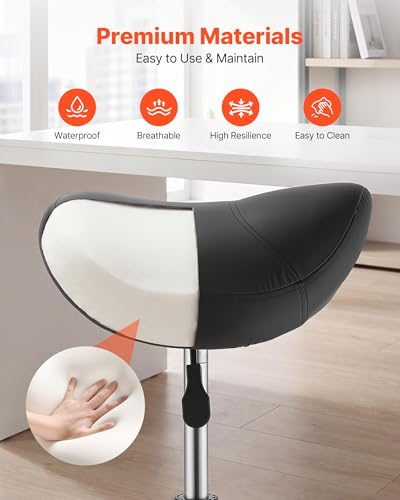 Image of VEVOR Saddle Stool with Wheels, 500 lbs Weight Capacity, Height Adjustable, Quiet Casters, Ergonomic PU Leather Seat, 360 Swivel Saddle Stool Rolling Chair for Salon, Spa, Bar, Home, Medical, Black