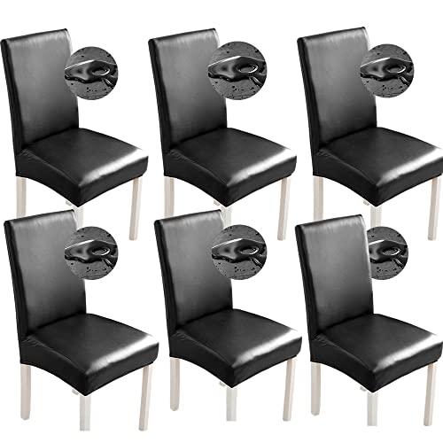 Bestenrose Fundas para Sillas de Comedor Piel Sintética Impermeables Elásticas para Comedor Fundas Universales para Casa Oficina Restaurante(6 Unidades, Negro)