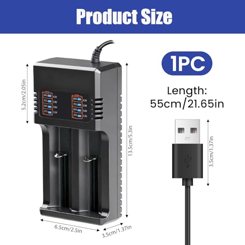 Cargador para 3.7v Li-Ion 18650 26650 21700 18490 Batería, Inteligente Cargador de Pilas Recargables para 18490 18350 17670 17500 16340 14500 20700 26650, 2 Ranuras con Cable USB - imagen 5
