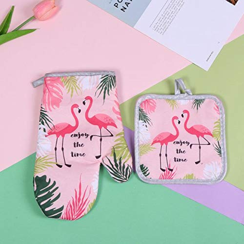 Sohapy Oven Mitt & Potholders Set Kitchen Heat Resistant and Machine Washable for Cooking Baking Grilling and BBQ Decorative (Pink)