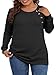 Plus Size Tops for Women Fashion Long Sleeve Pullover Sweaters Loose Fit Button Decor Shirts Chic Cozy Side Split Tunics 3XL Black