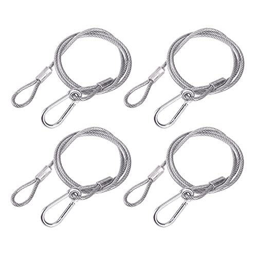 4Pack Traversen Klammern Halterung Lighting Safety Cable 85cm, Truss Sicherungsseil Stage Lighting Safety Chains Hanging, Clamp Hook Safety Rope Lighting Rig Safety Wire für Hanging Lights Safety Bond