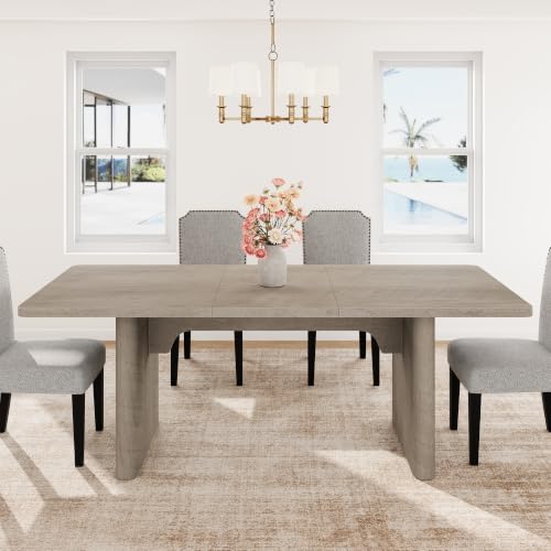 Image of GarveeHome Rectangular 63 inch-82.7 inch Extendable Dining Table with Round Corner | Spacious, Sturdy, Stable, Farmhouse, Scratch-Resistant, Durable, Easy to Assemble, Matches Any Chair Style, Sturdy Base