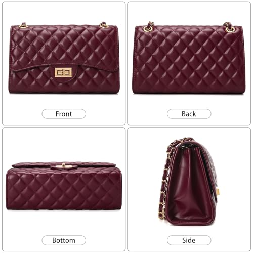 Image of Quilted Leather Crossbody Bags for Women Trendy Ladies Shoulder Purse Satchel HandBag with Chain Strap