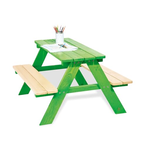 PINOLINO Nicki 4er Kindersitzgruppe - Kindertisch - Picknicktisch aus Massivholz, Kinder Spielbar - Langlebige Sitzbank für draußen, Kindergartenmöbel ab 2 Jahren, Outdoor-Tisch 90 x 79 x 50 cm, Grün