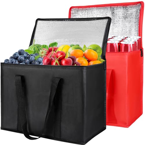 Image of CIVJET 2Pk Insulated Reusable Grocery Bags with Top, X-Large Insulated Food Delivery Bag, Cooler Bag for Travel/Shopping/Groceries, Freezer/Frozen/Thermal Catering Bag for Cold and Hot Food