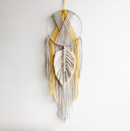 Image of WH Decor -02 Pcs Macrame Woven Wall Hanging Small Decor Boho Chic Bohemian Home Geometric Art Decor - Beautiful Apartment Dorm Room Decoration,(Size - 20 x 33cm). (Pattern - E, Wall Hanging)