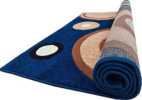 Image of Soft Thick Geometric Acrylic Washable Anti Skid Carpet. for Living Room Bedroom. Hall Size 9 x 12 feet (150X210 Cm) Blue D37
