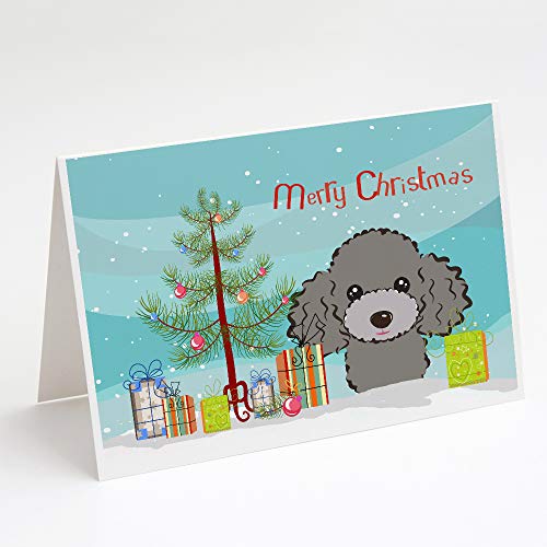 Caroline's Treasures BB1631GCA7P Christmas Tree and Silver Gray Poodle Greeting Cards and Envelopes Pack of 8 Blank Cards with Envelopes Whimsical A7 Size 5x7 Blank Note Cards