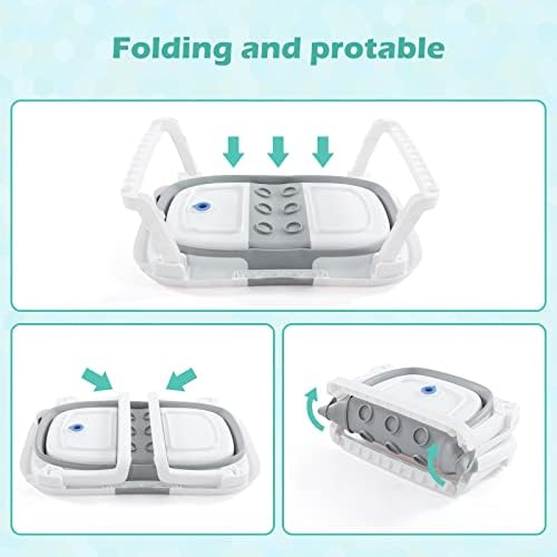 Baby BathTub, 4-in-1 Newborn to Toddler Tub with Temperature Sensor,Infant Waterproof Ear Cap and Soft Cushion included,Grey - 3