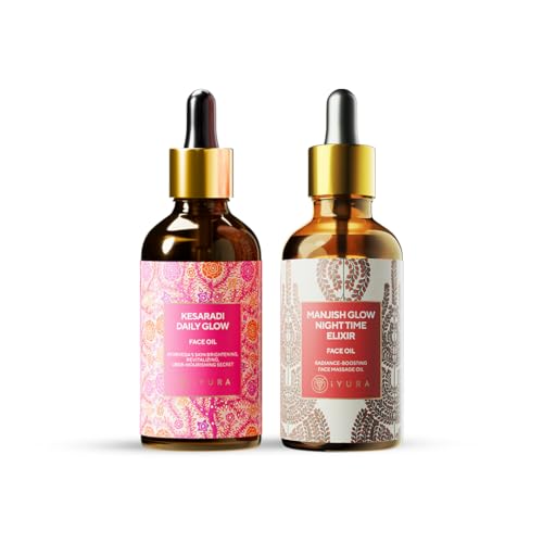 iYURA Day & Night Face Oil Duo – Ayurvedic Face Oils– Moistursing, Firming & Brightening Skincare Ritual for Dry, Dull Skin – 100% Natural