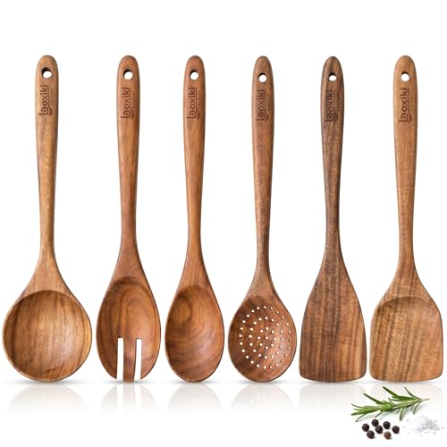 Kitchen Luxury Teak Wood Utensil Set - Elegant 6-Piece Cooking Ensemble