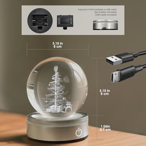 Image of L LOHAS LED 3D Crystal Ball Night Light-Laser Engraved Christmas Tree