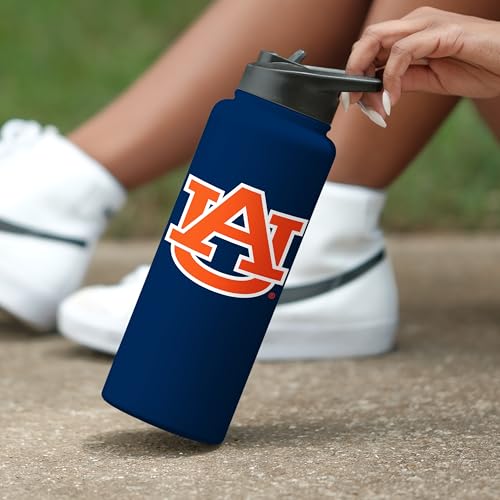 Image of Logo Brands NCAA Auburn Tigers 34 oz Stainless Steel Quencher Bottle - Team Color, Straw Included, No-Spill Lid, Easy Carry Handle - Keeps Drinks Cold For Hours