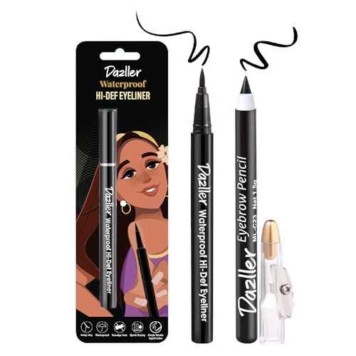 Dazller Hi-Def Eyeliner + Eyebrow Pencil |Velvet Matte|Water-Resistant|Smudge-Proof|Long Stay|Single Stroke|Precise Application|Black|1.1g + 1.5g