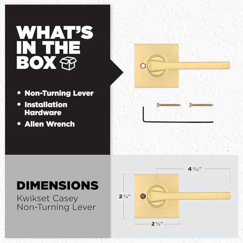 Image of Kwikset Casey Dummy Door Handle, Single Sided Lever for Closets, French Double Doors, and Pantry, Satin Brass Non-Turning Reversible Interior Push /Pull Lever, with Microban Protection
