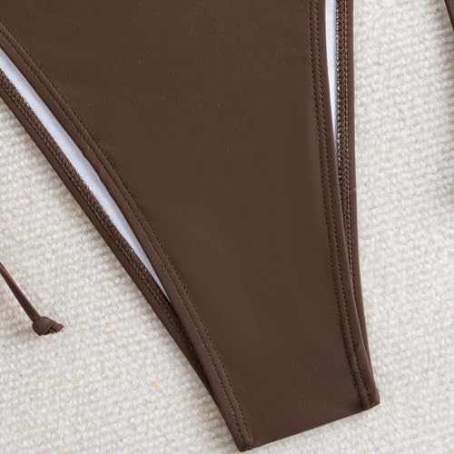 Image of ZAFUL Halter Swimsuits for Women Textured Backless 2 Piece Bathing Suits Cheeky High Cut String Tie Side Bikini Sets