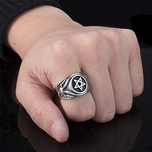 Elfasio Men Stainless Steel Rings Pentagram Satan Baphomet Goat Devil Vintage Jewelry Size 8 #TOP4