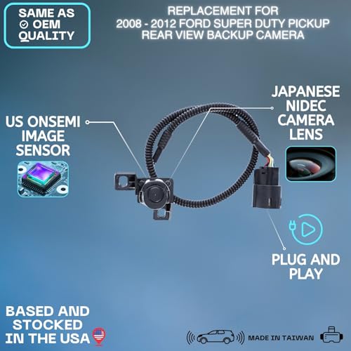 Image of Backup Camera for 2008-2012 Ford Super Duty Pickup Rear Tailgate Cam | Fits 9C3Z-19G490-E 9C3T-19G490-BD 9C3Z-19G490-B 8C3Z-19G490-A 9C3Z-19G49-0D 9C3Z-19G490-A rear view reverse assist monitor