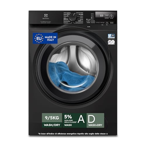 Electrolux EW7W295B Lavasciuga DualCare 700 con Tecnologia SensiCare+, 9 kg Lavaggio o 5 kg Asciugatura, 1400 Giri al Minuto, Lavaggio Rapido e Cesto CareDrum, 847x597x576 mm, Classe A/D, Nero