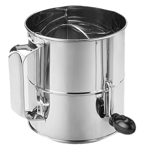 Tamiz de manivela para hornear, tamiz de azúcar en polvo, polvo de acero inoxidable - tamiz de manivela, tamiz de taza portátil para azúcar en polvo, pan pan