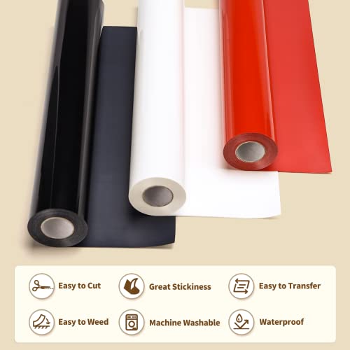 Yilnato Heat Transfer Vinyl Red Black And White Htv Rolls - 12" X 20Ft Htv Vinyl For Shirts, Iron On Vinyl For Cricut & Cameo - Easy To Cut & Weed For Heat Vinyl Design #TOP1