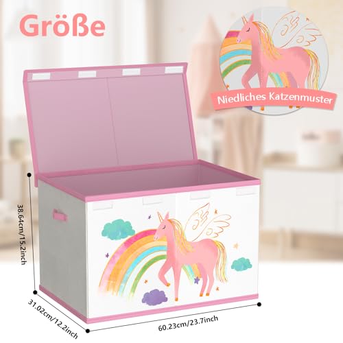 VERONLY Spielzeugkiste Aufbewahrungsbox mit Deckel Kinderzimmer- 83L Faltbar Groß Spielzeug Aufbewahrung Kinder karton mit Griffen für Mädchen Kinderzimmer Bücher Schlafzimme(Beige&Rosa)