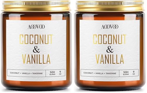 Image of AOOVOO Coconut Vanilla Candles - 9 oz Scented Candles, Aromatherapy Candle, Soy Candle for Home Scented (Pack of 2)