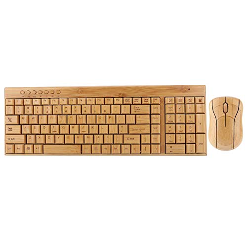 Goshyda Drahtlose Tastatur, Bambus Holz wasserdichte Tastatur Maus Combo