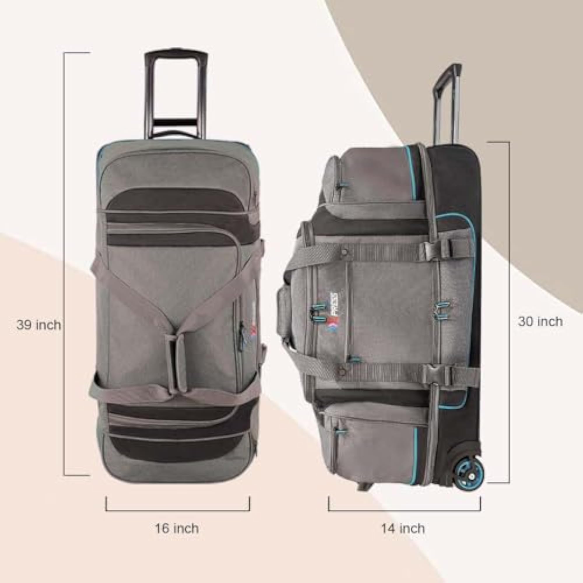 30" Rolling Duffel Bag in Grey/Blue