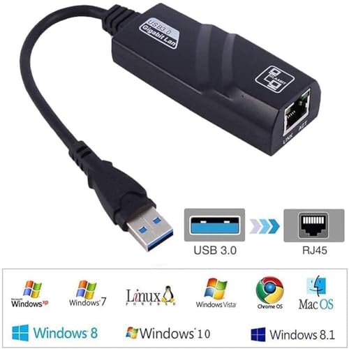 Image of USB to Ethernet Adapter USB 3.0 - Gigabit LAN Network Adapter 10 /100 /1000 Mbps - Compatible with Windows, macOS, MacBook, Surface Pro, Laptop, PC & More Devices