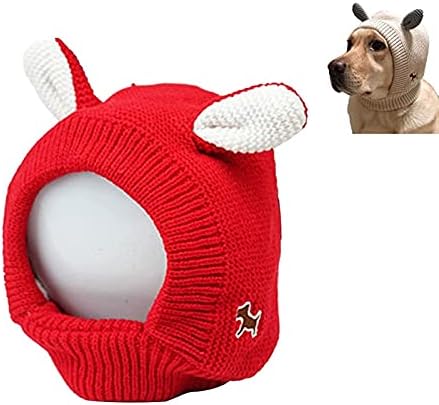 SYLJ Knitted Hat for Small Dogs Cats,Quiet Ears Barking Eeyore Muffs Noise Protection Pets (Red)