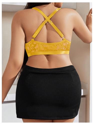 Image of MakeMeChic Women's Plus Size Lace Bralette Front Closure Bras Wireless Deep V Triangle Sexy Lace Bra