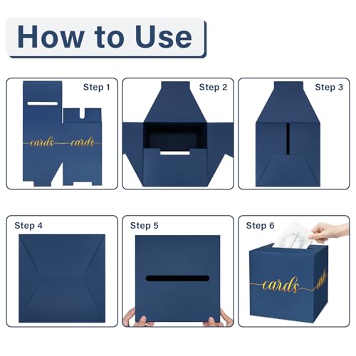Image of 1 Pack Navy Blue and Gold Foil Card Box for Party, 8.7 inch Navy Blue Gift Card Box Money Box for Birthday, Wedding, Baby Shower, Retirement, Anniversary, Graduation, Raffle Ticket