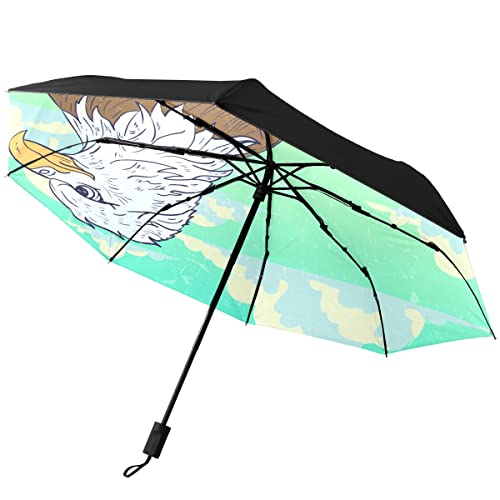 GISPOG Paraguas plegable automático, águila americana, nubes de cielo azul, impermeable, compacto, sol y lluvia, paraguas de viaje, 1 color, Taille unique