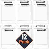 Plastic Clipboards (Set of 12) Transparent Clipboard (Clear) Strong 12.5 x 9 Inch | Holds 100 Sheets! Acrylic Clipboards with Low Profile Clip | Cute Clip Boards Board Clips