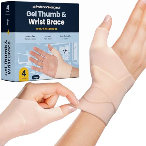Dr. Frederick's Original Waterproof Thumb & Wrist Brace - 4 ct - Hand Brace for Arthritis, Tendonitis, Carpal Tunnel & Trigger Thumb - Doctor-Developed Spica Splint - Fits Left & Right Hand - Large