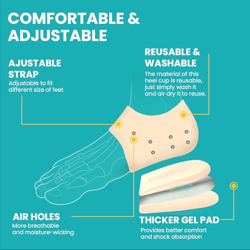 Image of Plantar Fasciitis Heel Cup Protectors - Promifun Heel Cups for Heel Spur,Achilles Tendinitis,Cracked Heels,Heel Pain Relief Products - Gel Heel Cushion Pads,Beige,Large(W 9.5-13 / M 8.5-12)