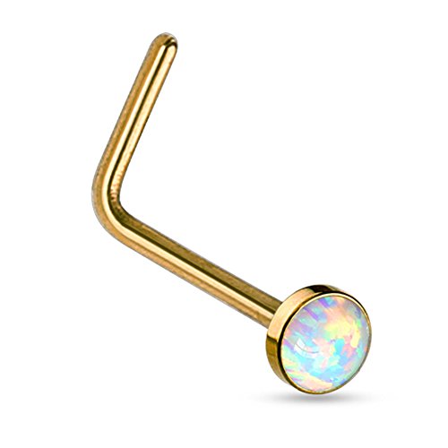 FIFTH CUE 20G Synthetic Opal Set Flat Top PVD Over 316L Surgical Steel L bend Stud Nose Rings