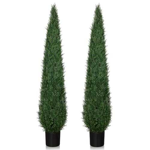Artificial Cedar Trees for Outdoors 6 ft Faux Cypress Topiary - Tall and Large, Heavy Duty, UV...