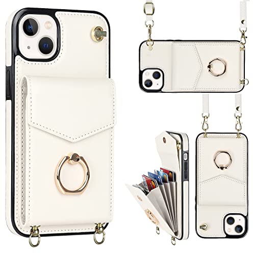 Étui antichoc iPhone 15 Plus portefeuille à béquille intégrée blanc